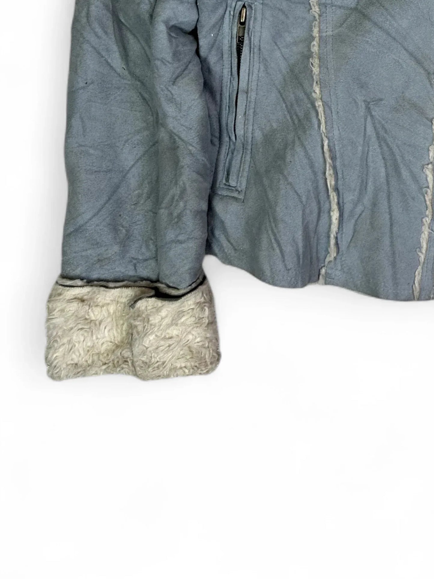 Vintage Y2K Gray Faux Shearling Panel Jacket with Fur Collar