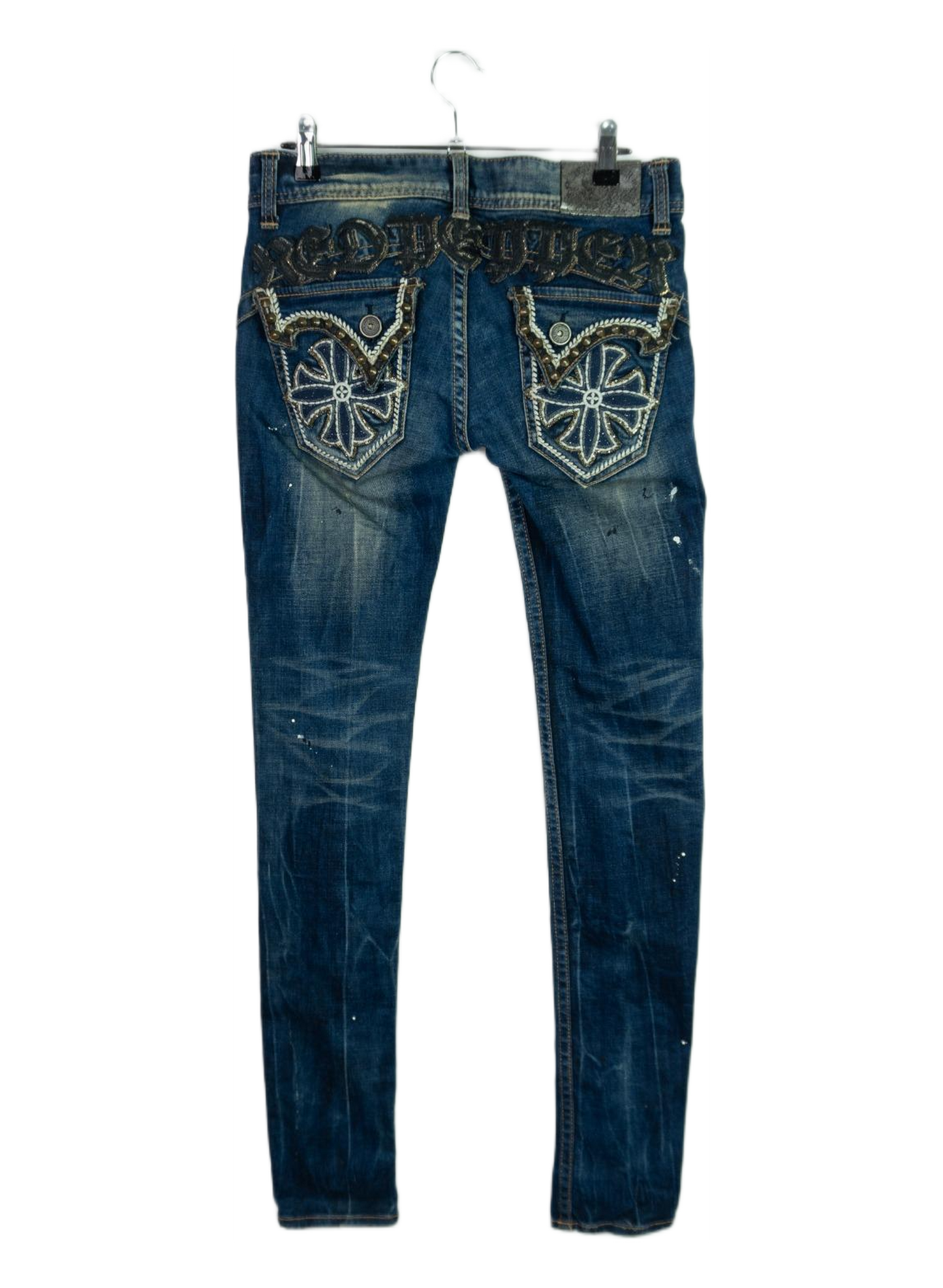 Vintage Y2K Red Pepper Cross Embroidered Skinny Jeans