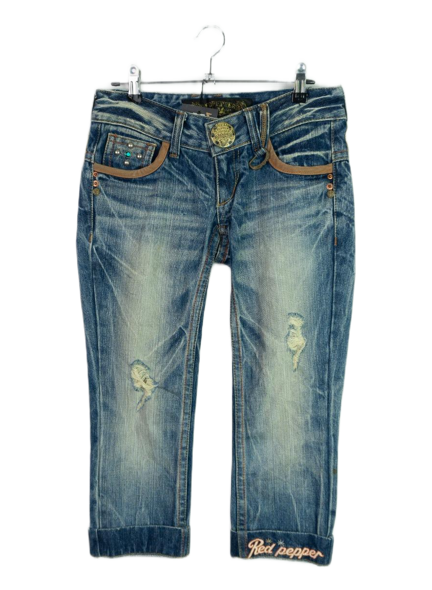 Vintage Y2K Red Pepper Embellished Capri Jeans