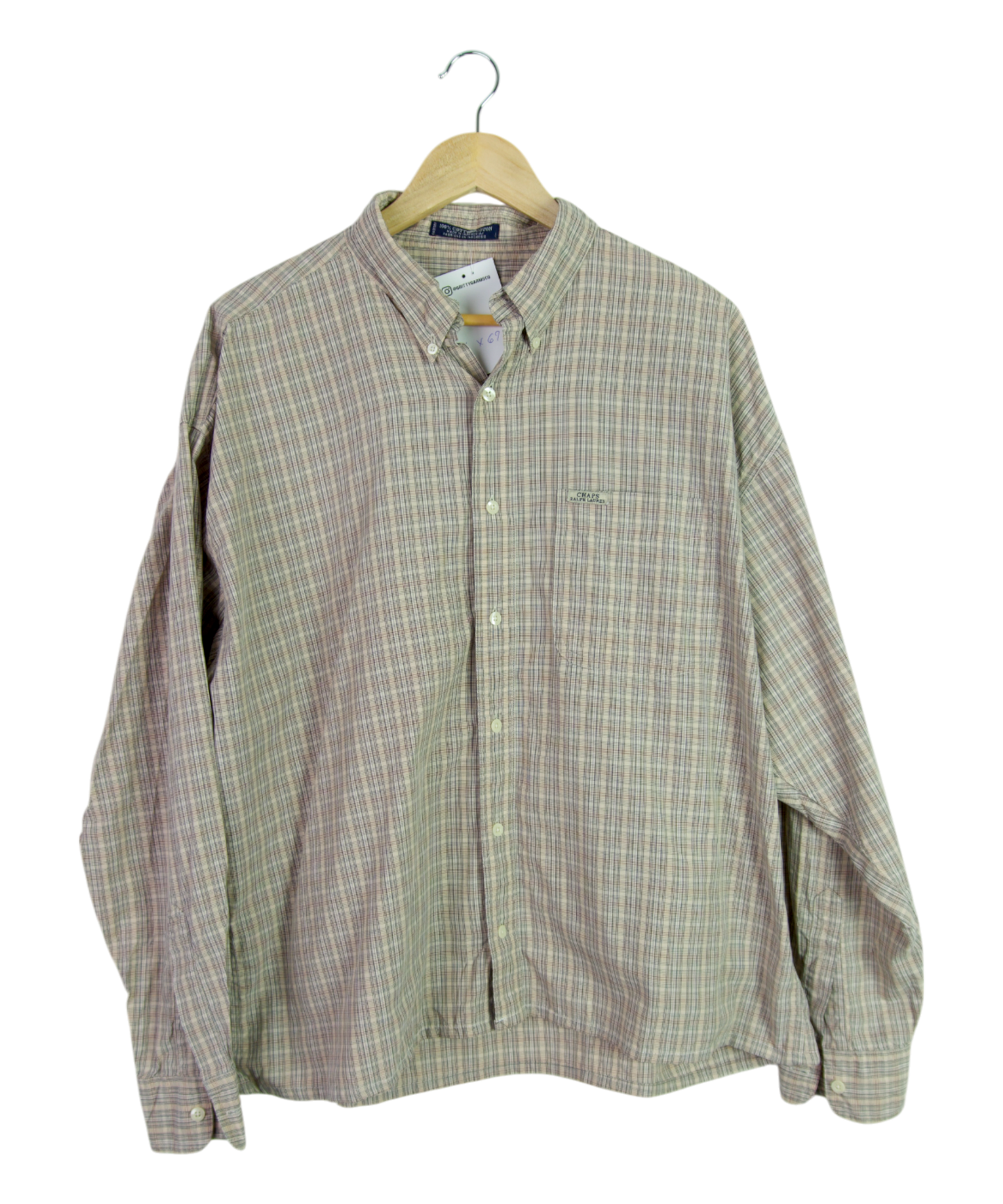 Vintage Chaps Cropped Longsleeve Button Up – Beige & White