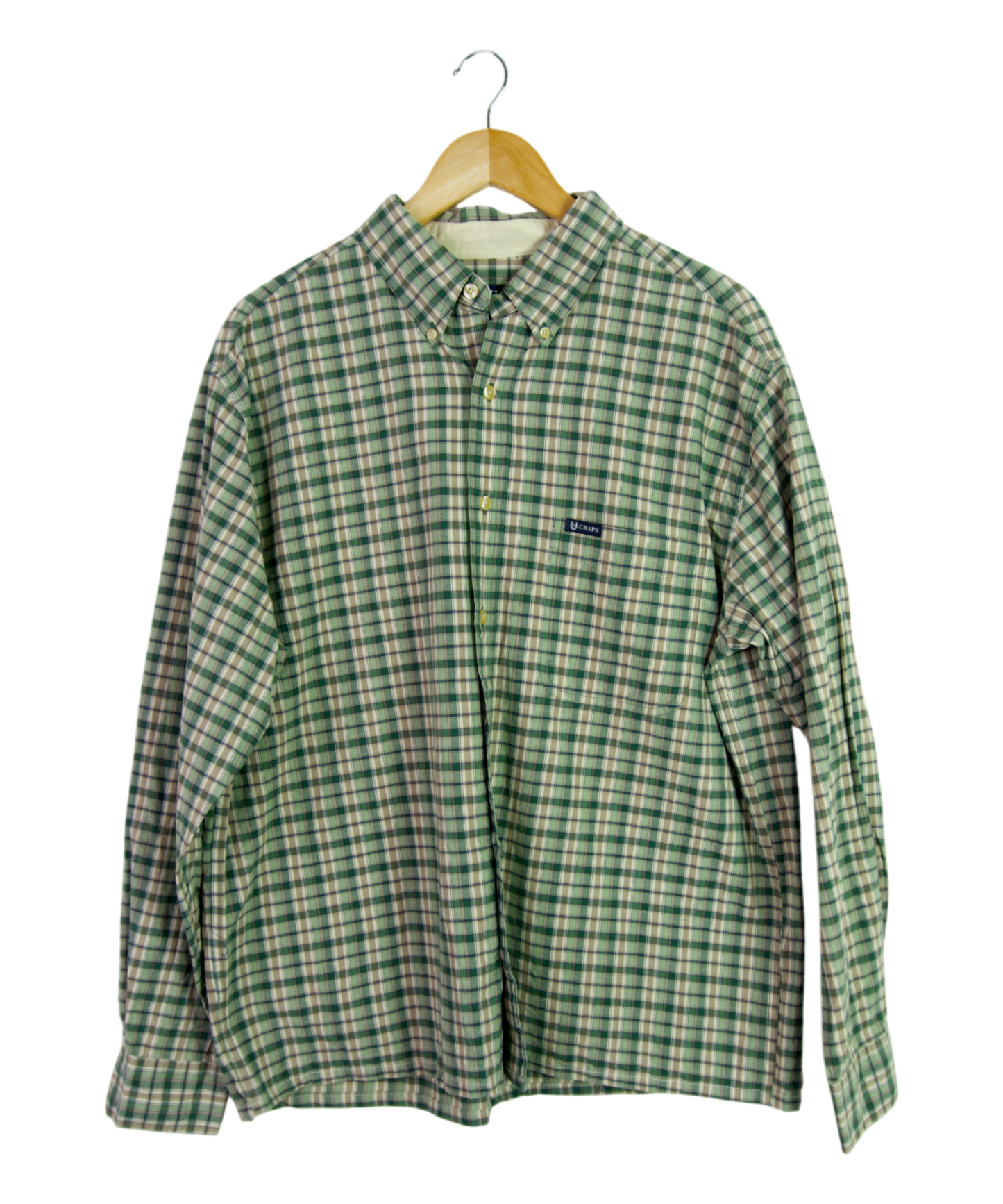 Vintage Chaps Cropped Longsleeve Button Up – Green & Beige