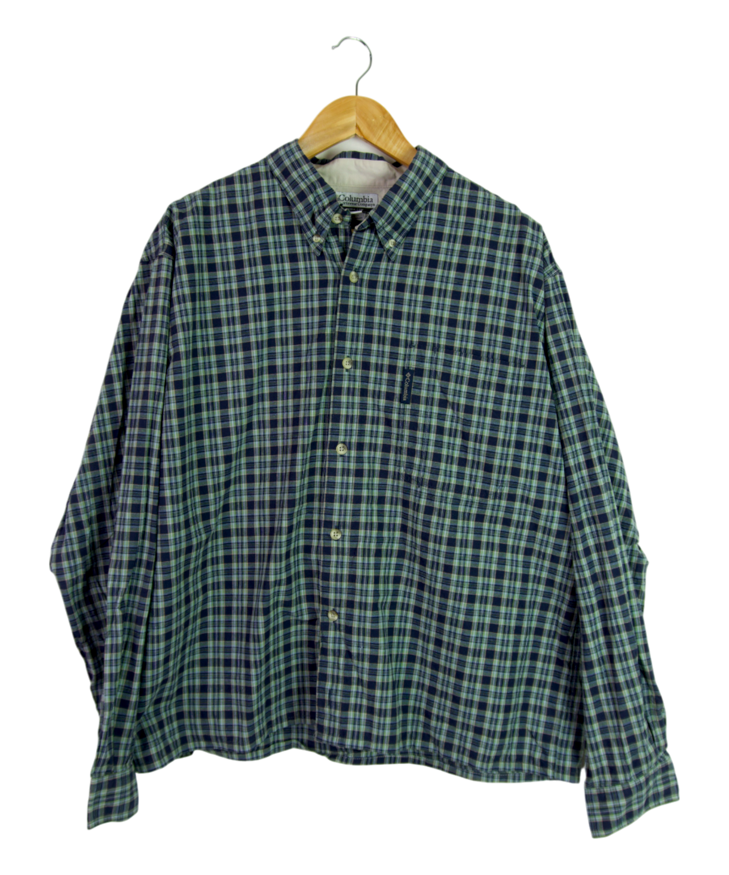 Vintage Columbia Cropped Longsleeve Button Up – Navy & Green