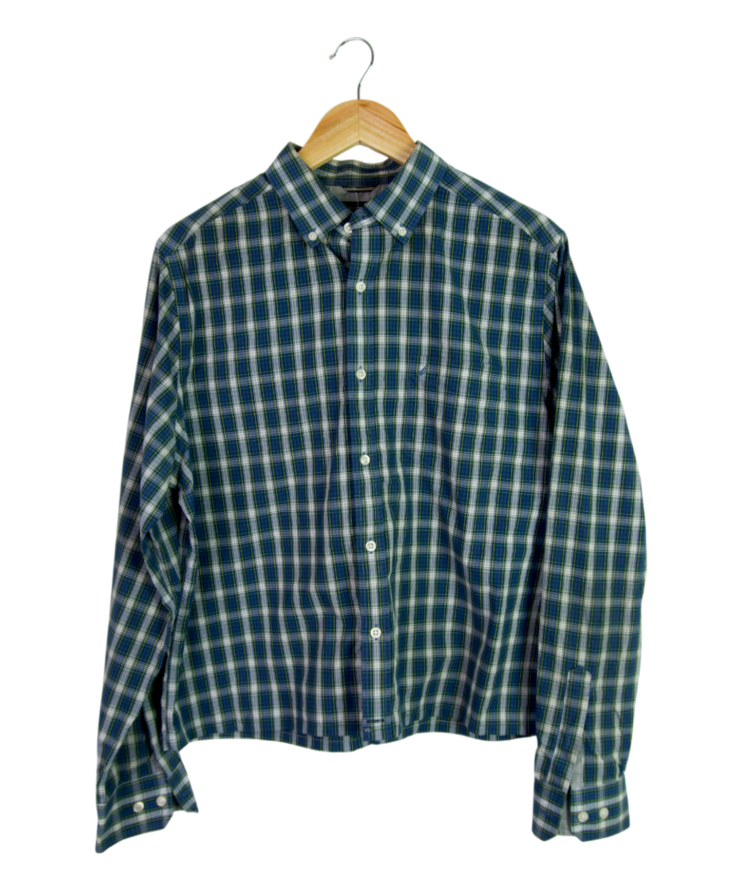 Vintage Nautica Cropped Longsleeve Button Up – Blue, White & Yellow