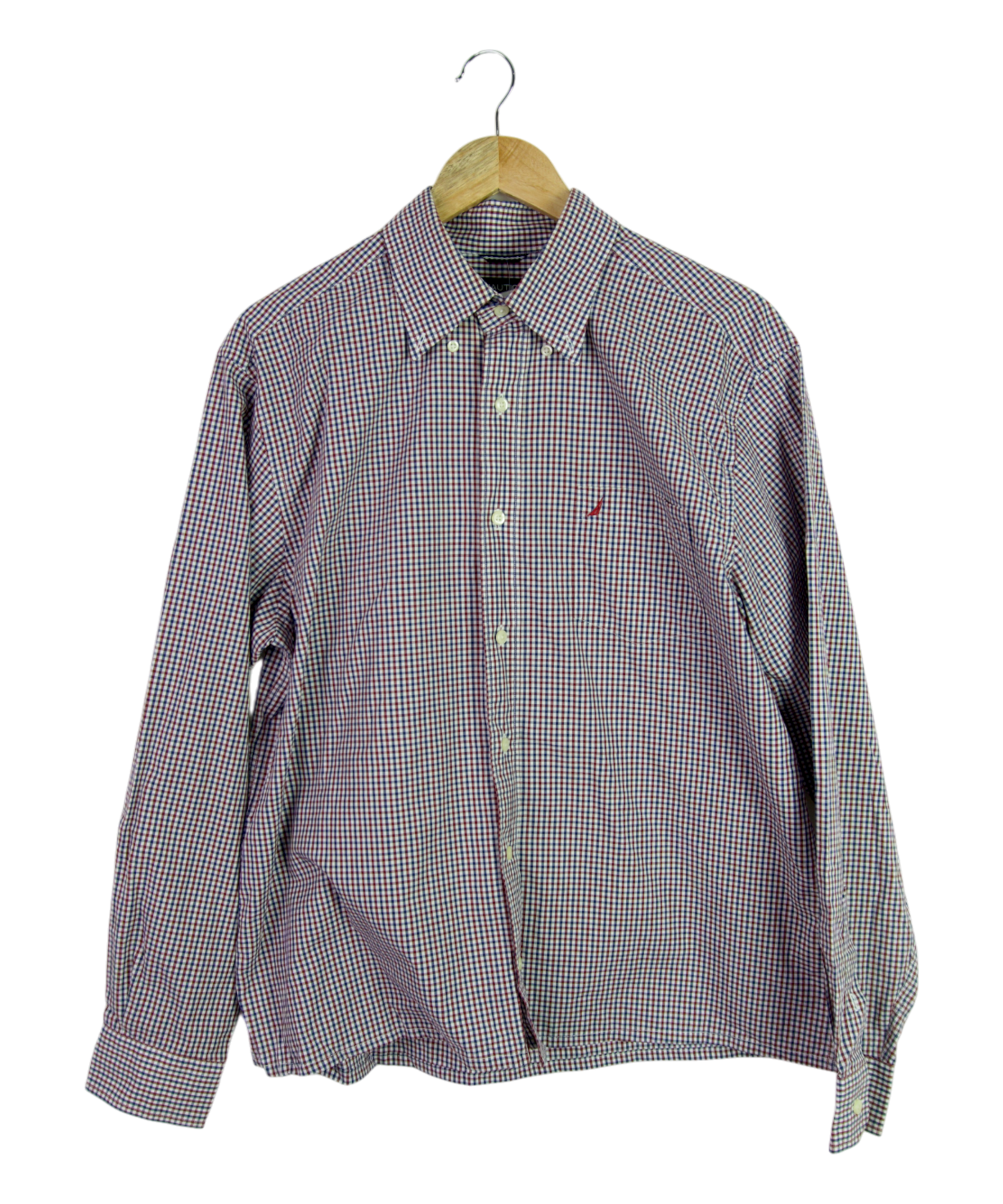 Vintage Nautica Cropped Longsleeve Button Up – Red, Blue & White