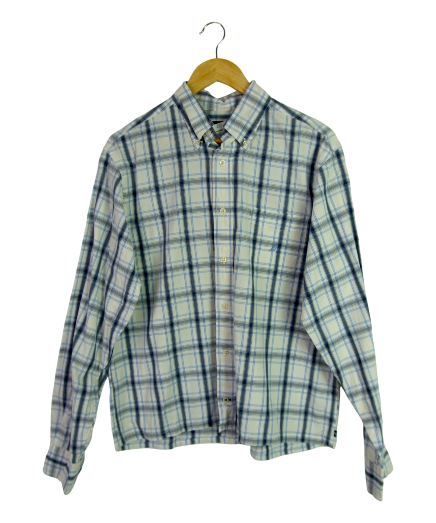 Vintage Nautica Cropped Longsleeve Button Up – White & Blue