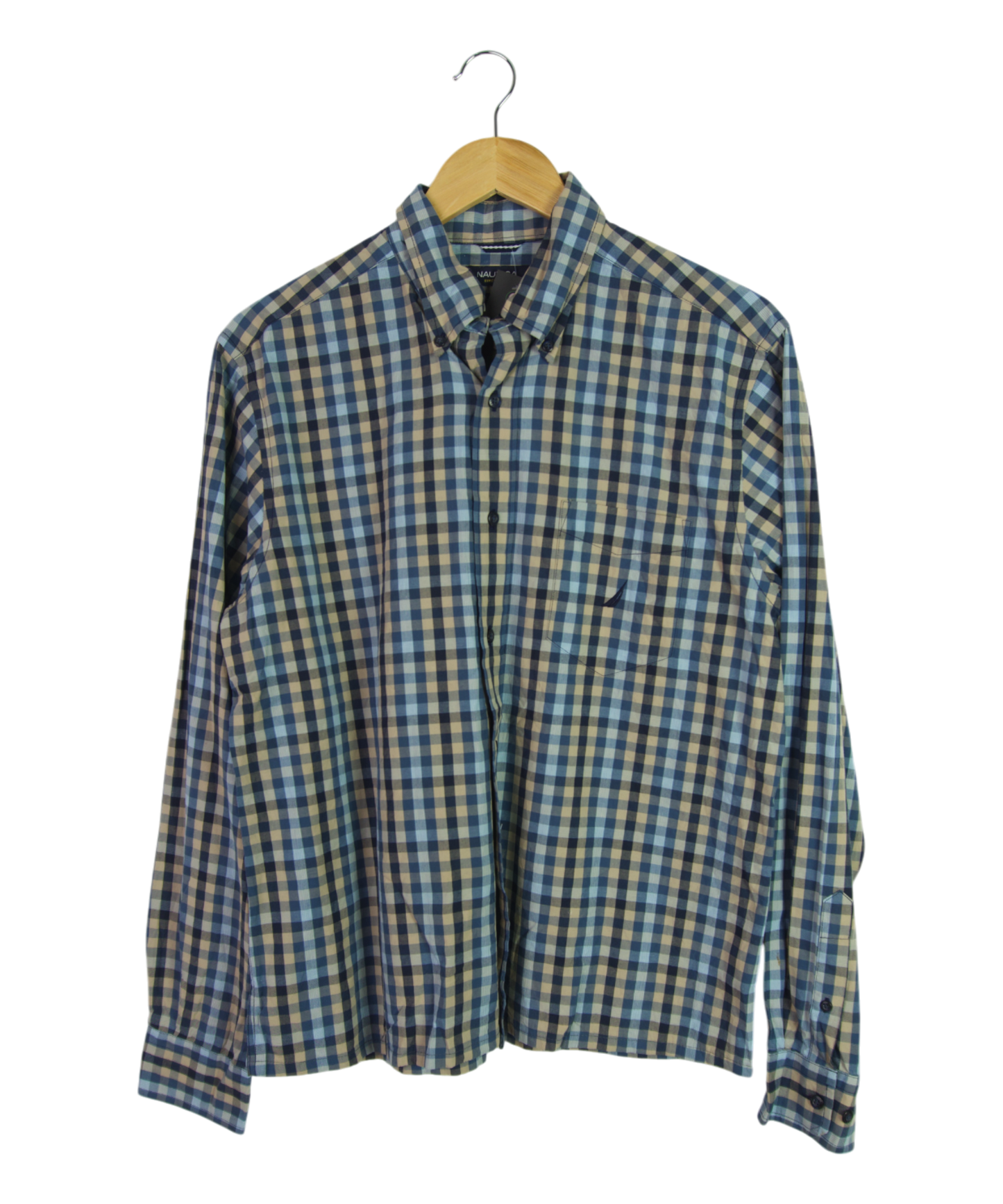 Vintage Nautica Cropped Longsleeve Button Up – Yellow, Blue & Black