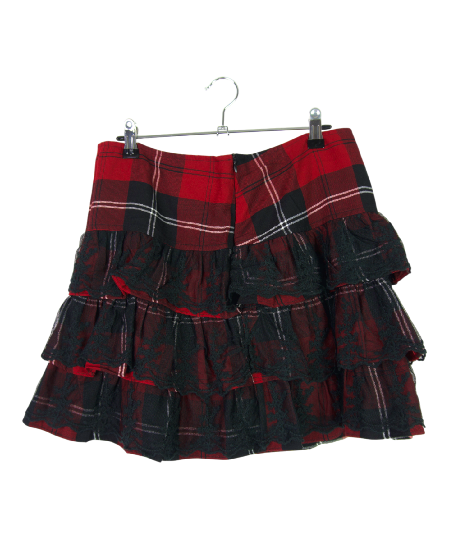 Vintage Red Plaid Lace Tiered Skirt