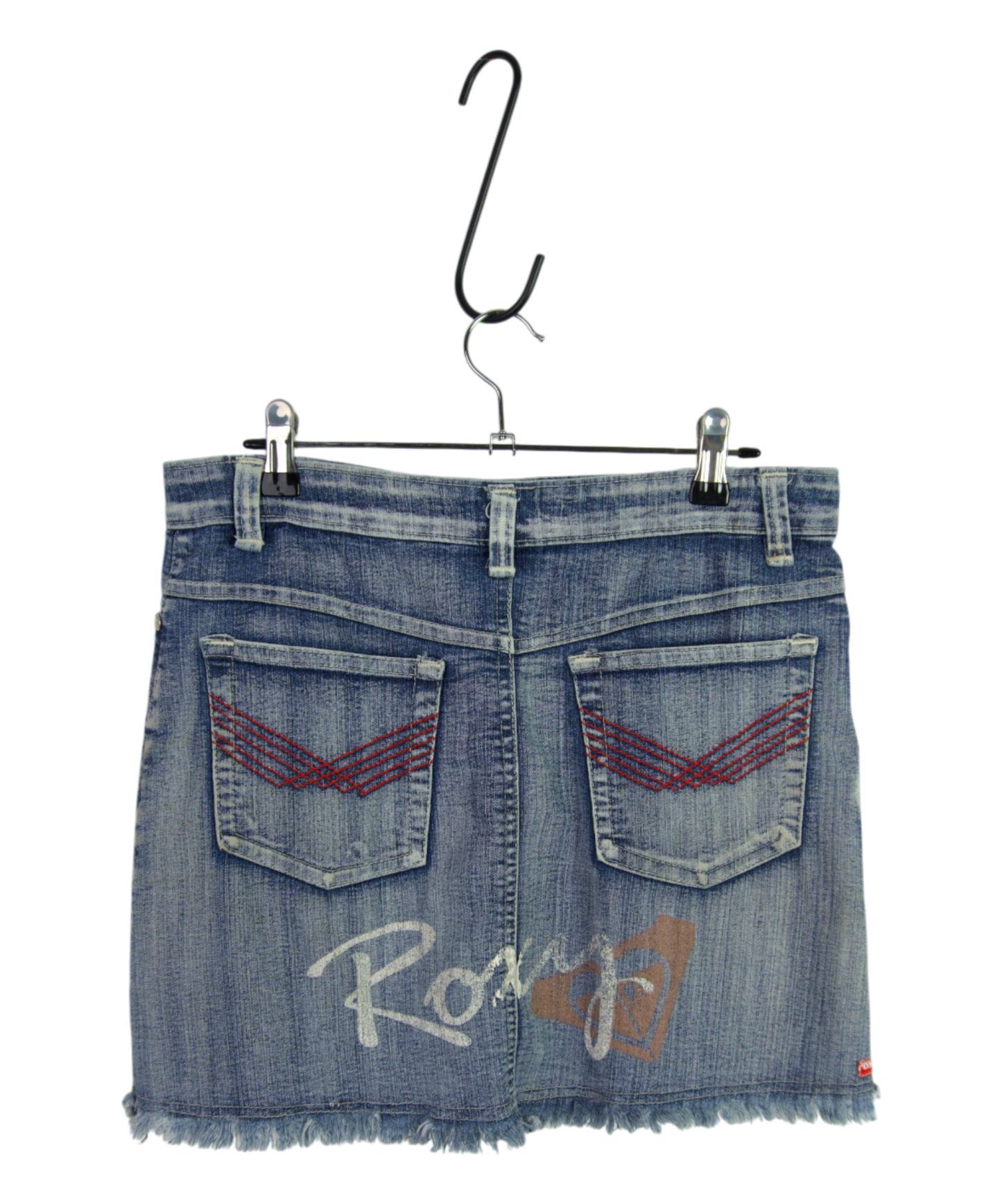 Vintage Roxy Denim Skirt – Frayed Hem & Logo