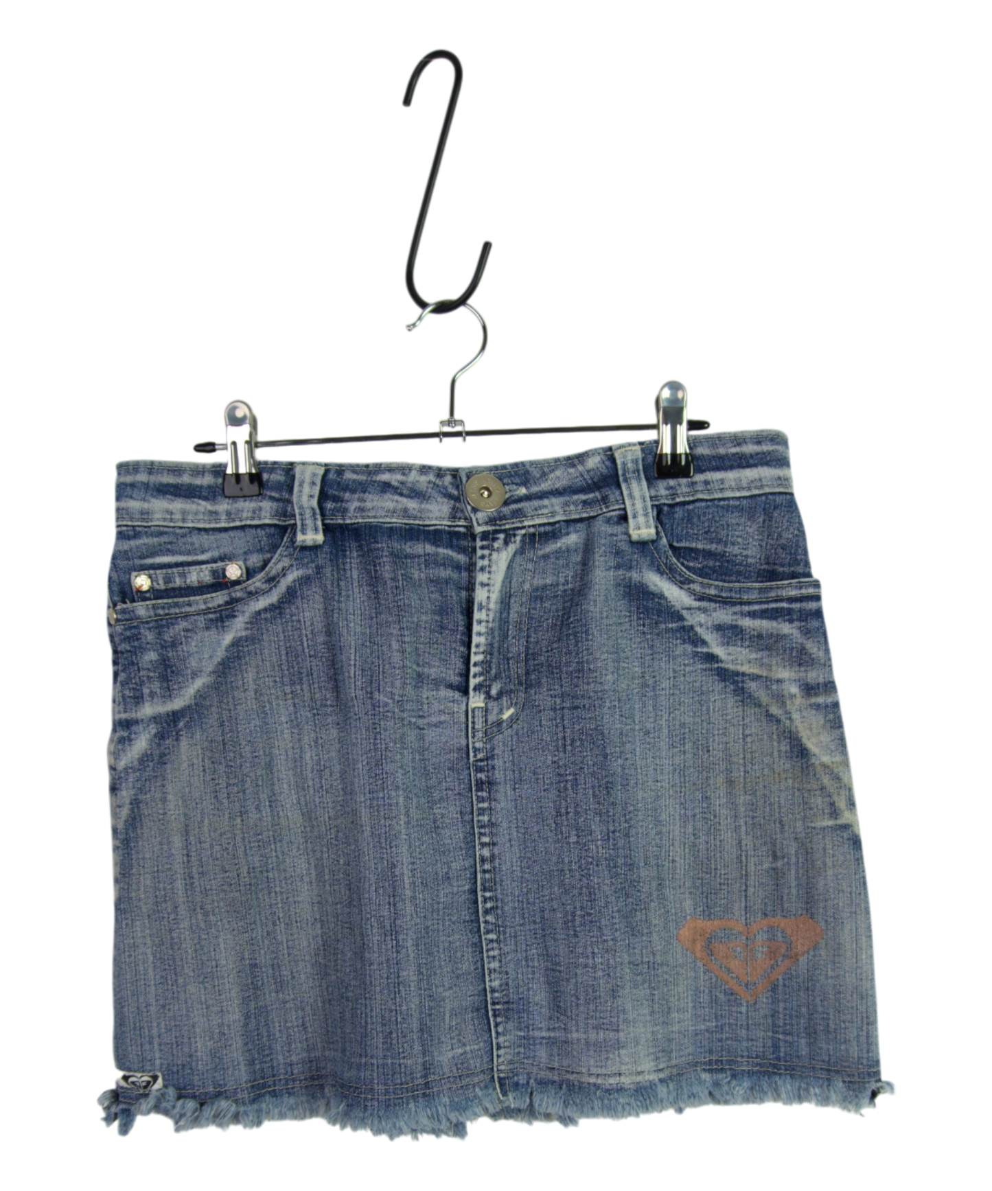 Vintage Roxy Denim Skirt – Frayed Hem & Logo
