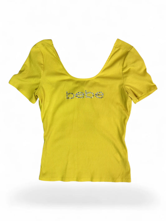 Vintage Y2K Yellow Bebe Rhinestone Logo Crop Top