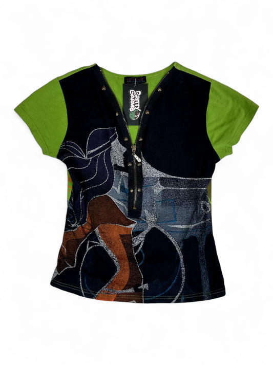 Vintage Custo Barcelona Green Patchwork Graphic T-shirt