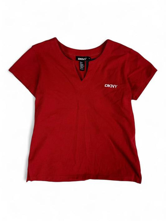 Vintage Red DKNY Y2K Logo V-Notch T-Shirt