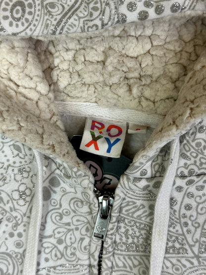 Vintage Roxy Silver Pattern Sherpa Lined Zip Hoodie