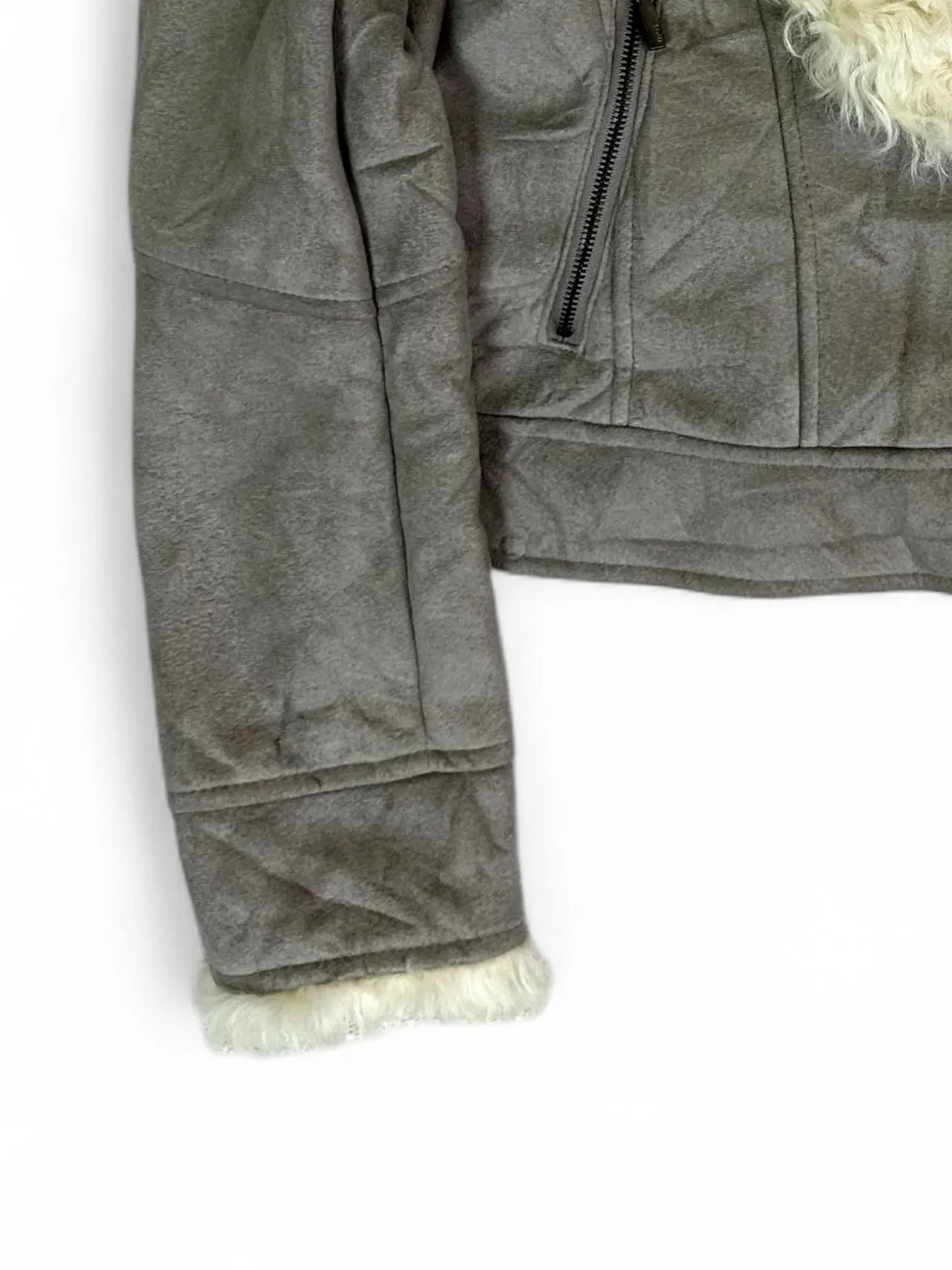 Vintage Creative SOUP Gray Faux Shearling Cropped Jacket