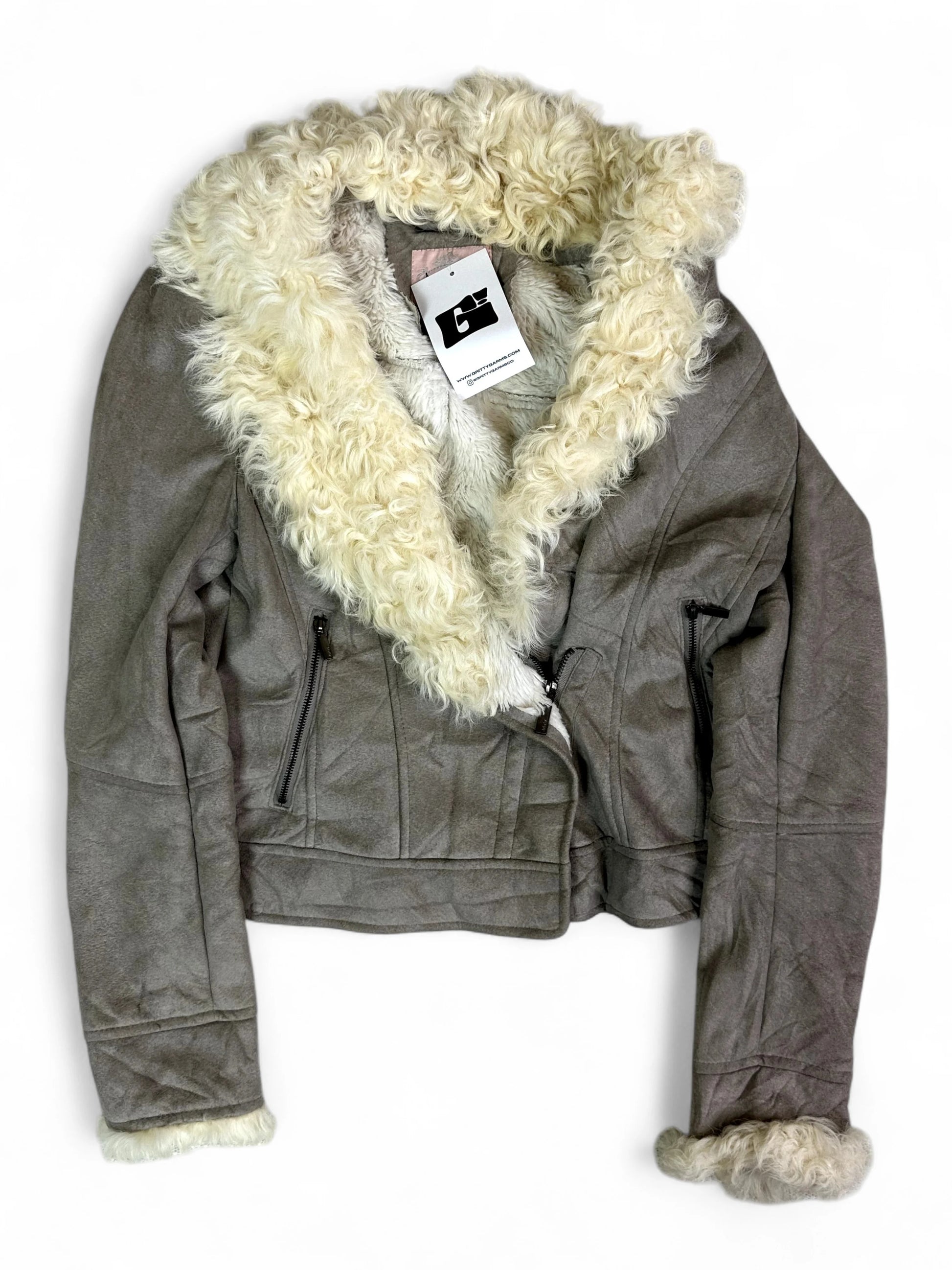 Vintage Creative SOUP Gray Faux Shearling Cropped Jacket