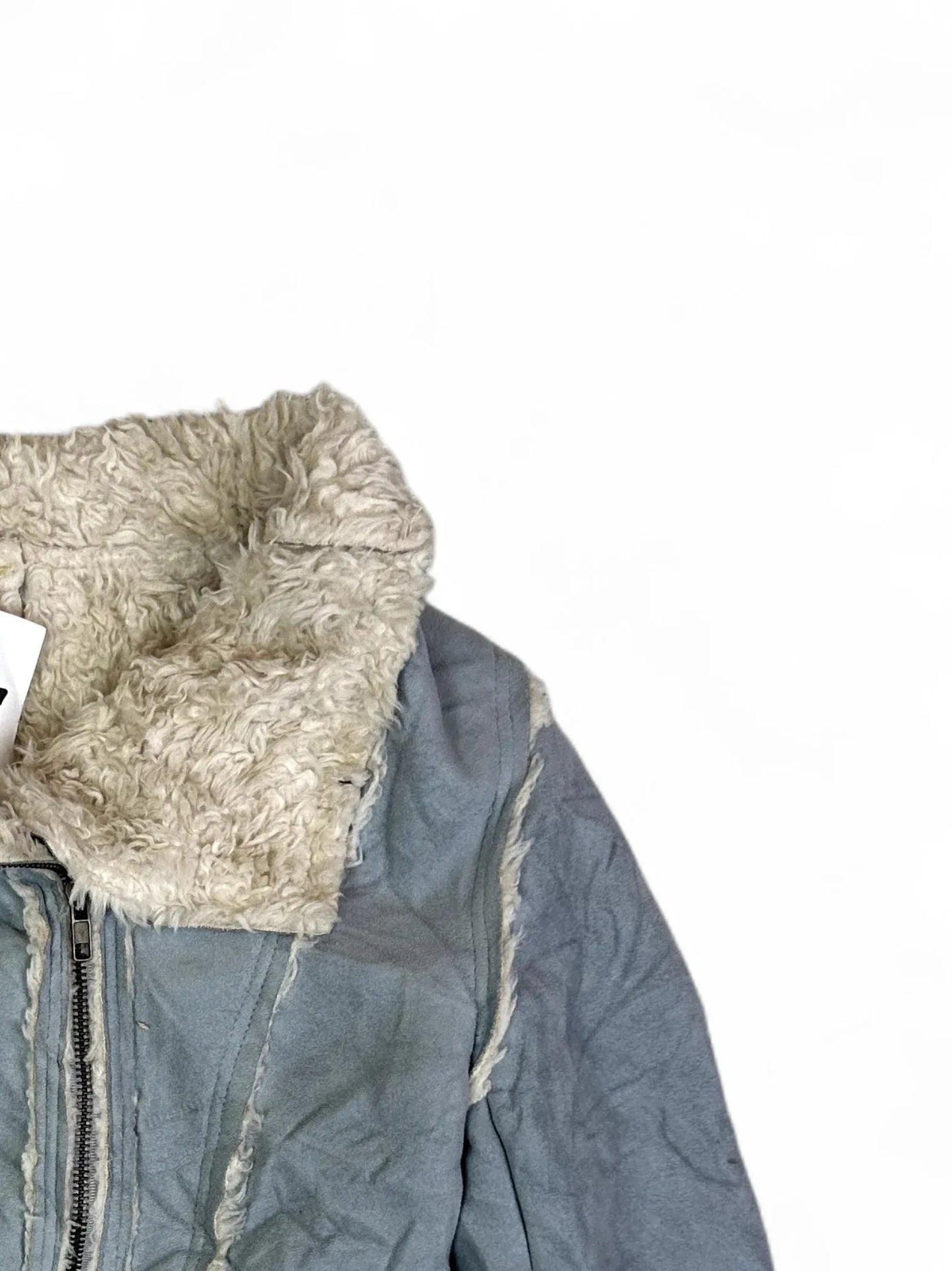 Vintage Y2K Gray Faux Shearling Panel Jacket with Fur Collar