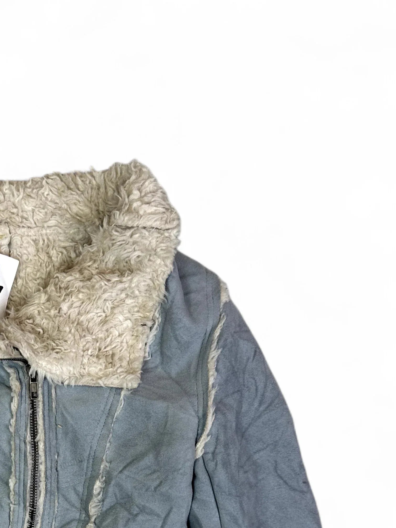 Vintage Y2K Gray Faux Shearling Panel Jacket with Fur Collar