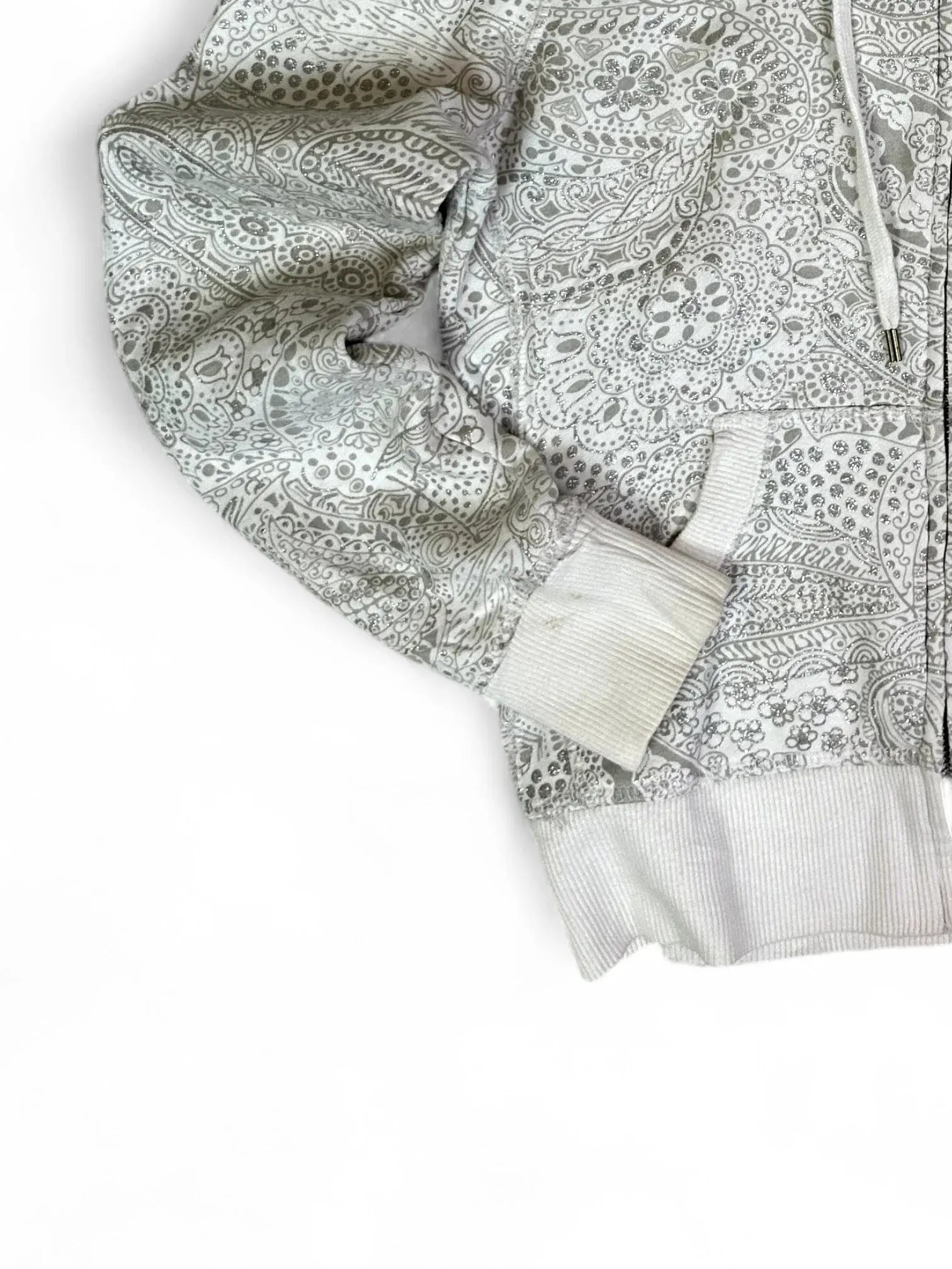 Vintage Roxy Silver Pattern Sherpa Lined Zip Hoodie