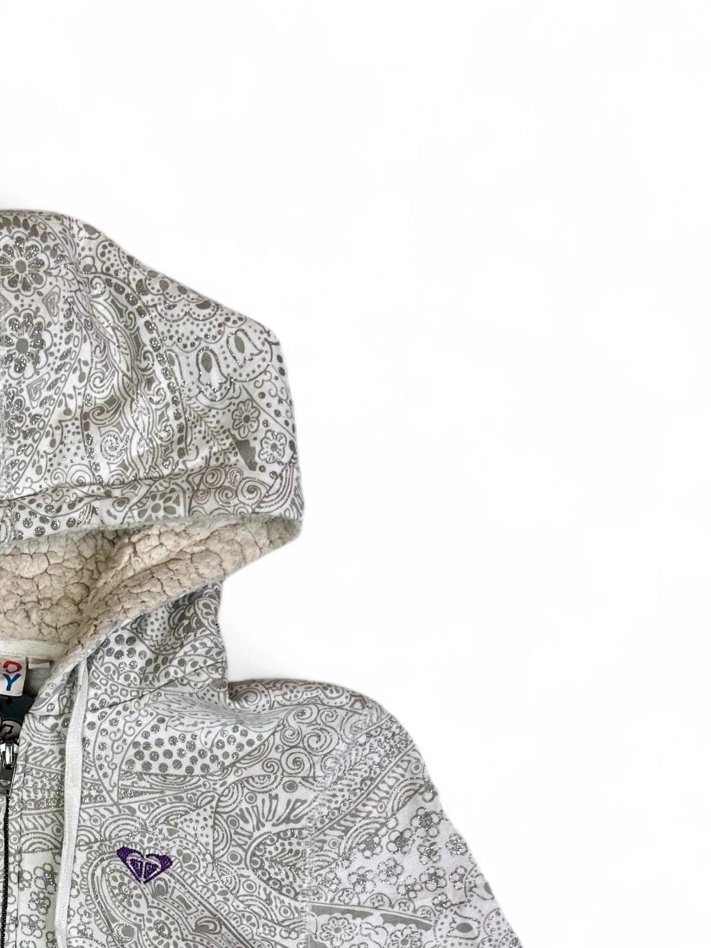 Vintage Roxy Silver Pattern Sherpa Lined Zip Hoodie