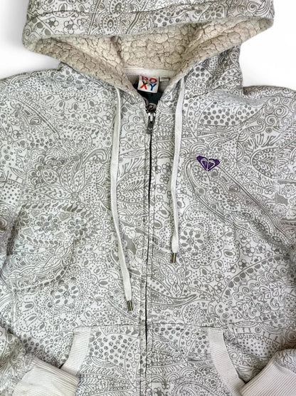 Vintage Roxy Silver Pattern Sherpa Lined Zip Hoodie