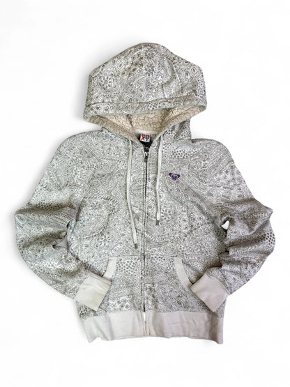 Vintage Roxy Silver Pattern Sherpa Lined Zip Hoodie