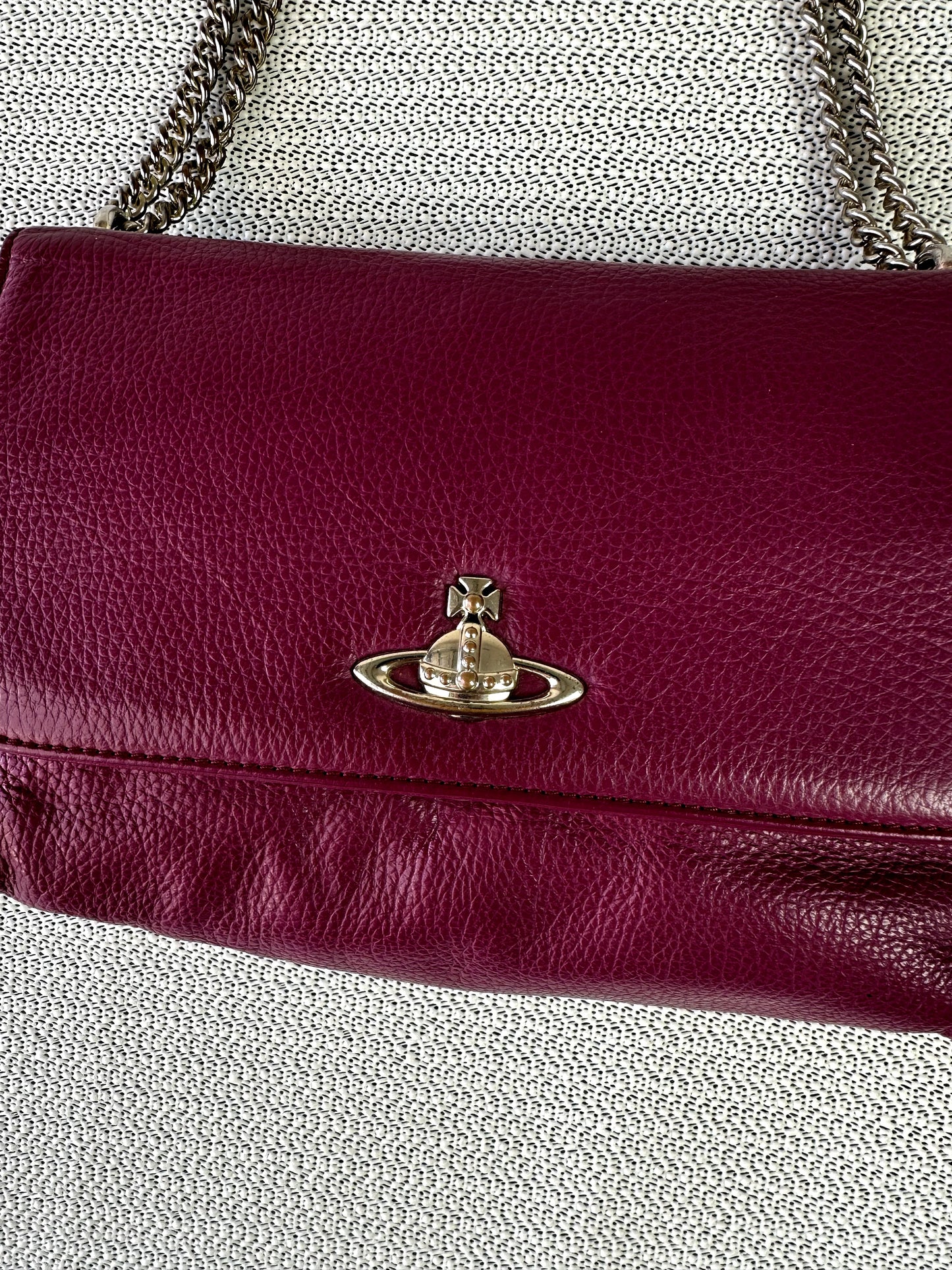 Vivienne Westwood plum pebbled leather chain shoulder bag