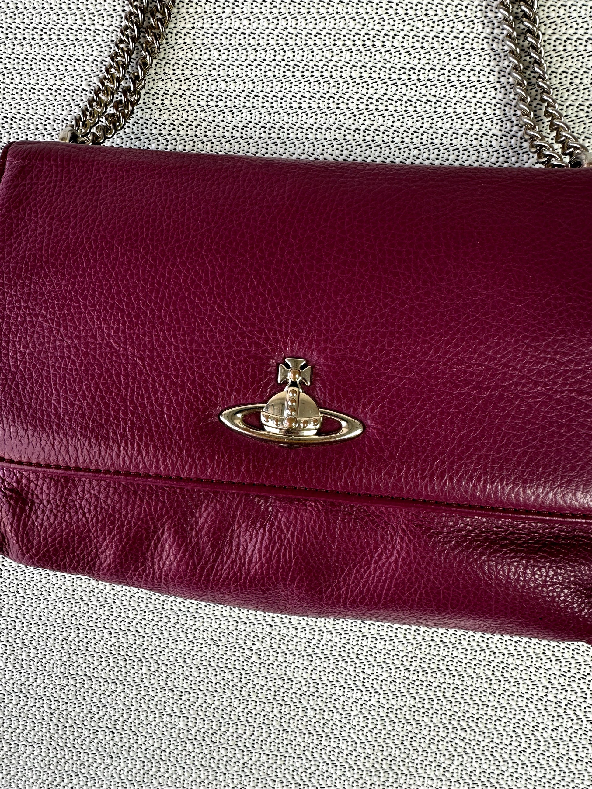 Vivienne Westwood plum pebbled leather chain shoulder bag
