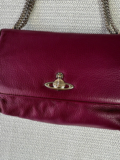 Vivienne Westwood plum pebbled leather chain shoulder bag