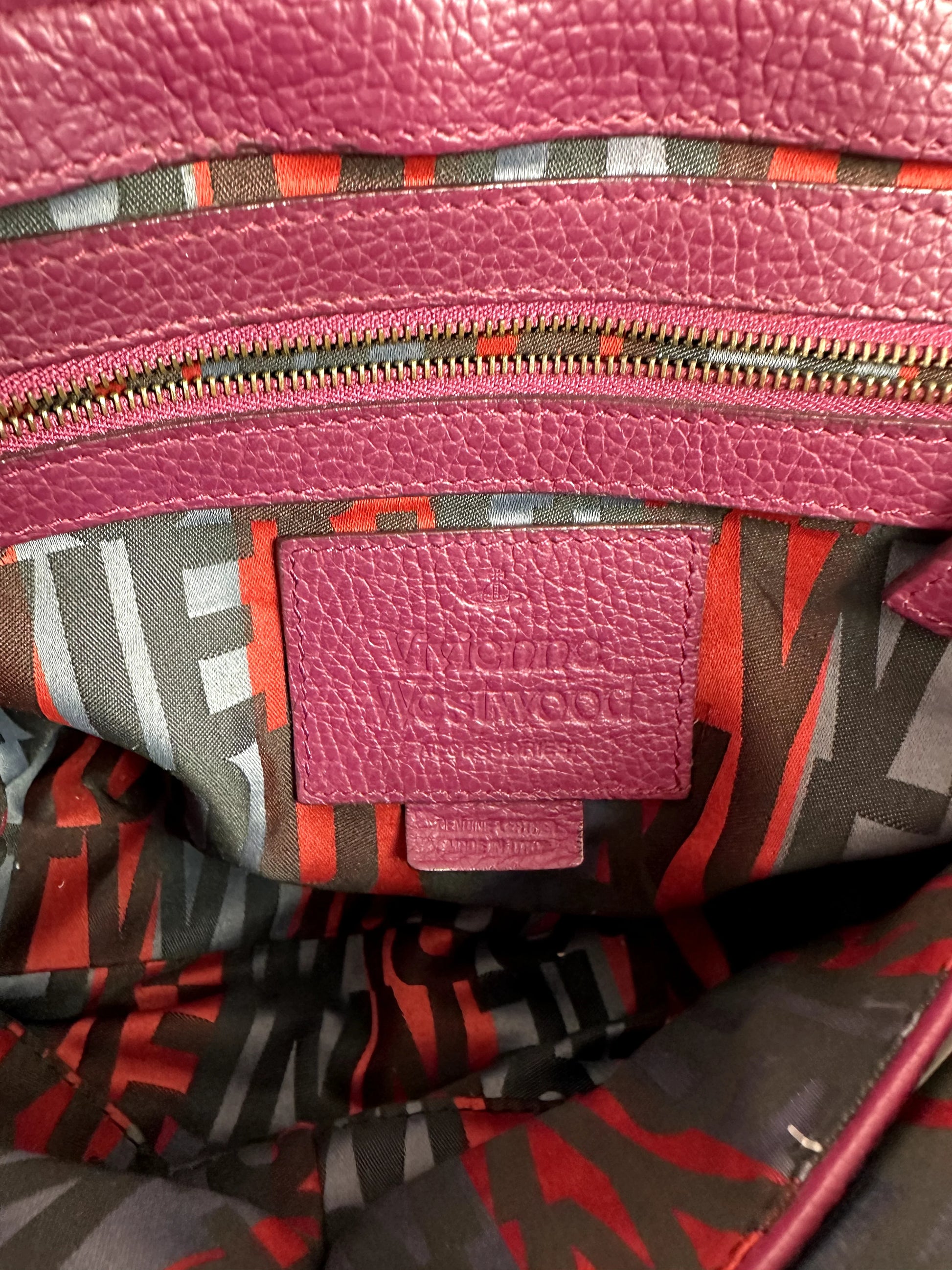 Vivienne Westwood plum pebbled leather chain shoulder bag