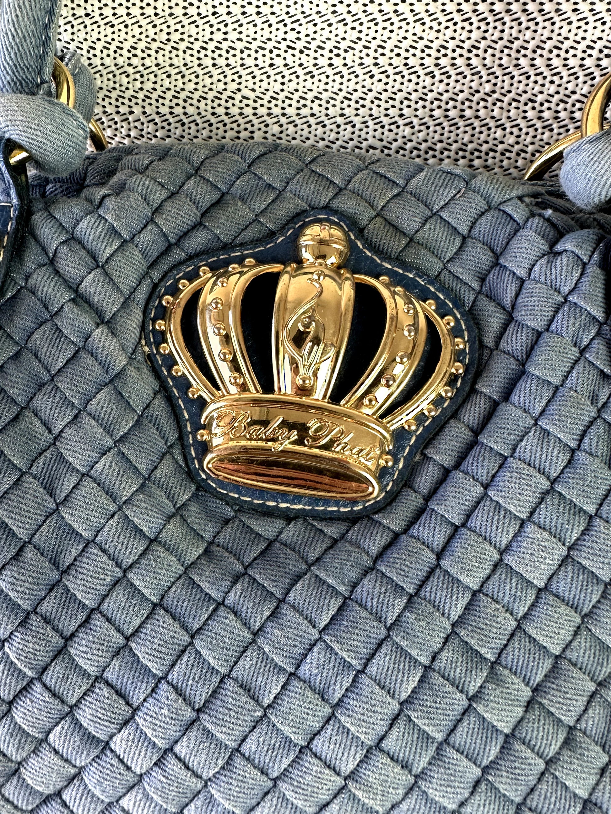Slate Blue Woven Baby Phat Crown Logo Satchel Handbag