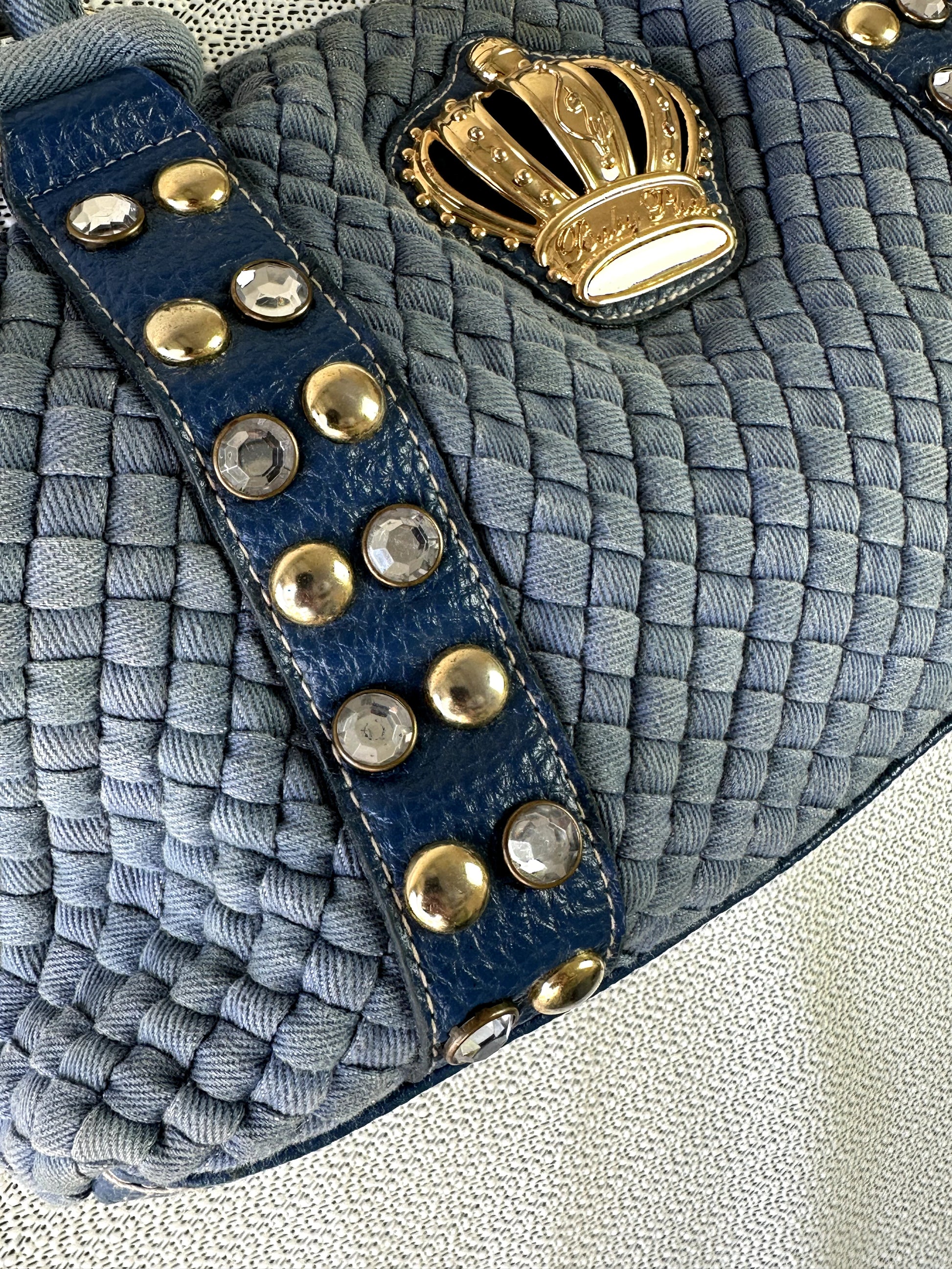 Slate Blue Woven Baby Phat Crown Logo Satchel Handbag