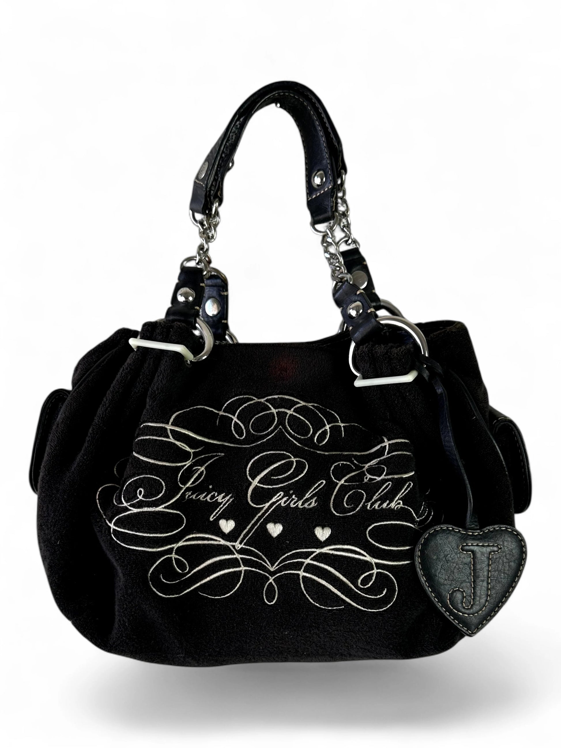 Y2K Juicy Couture Black Terry “Juicy Girls Club” Shoulder Bag