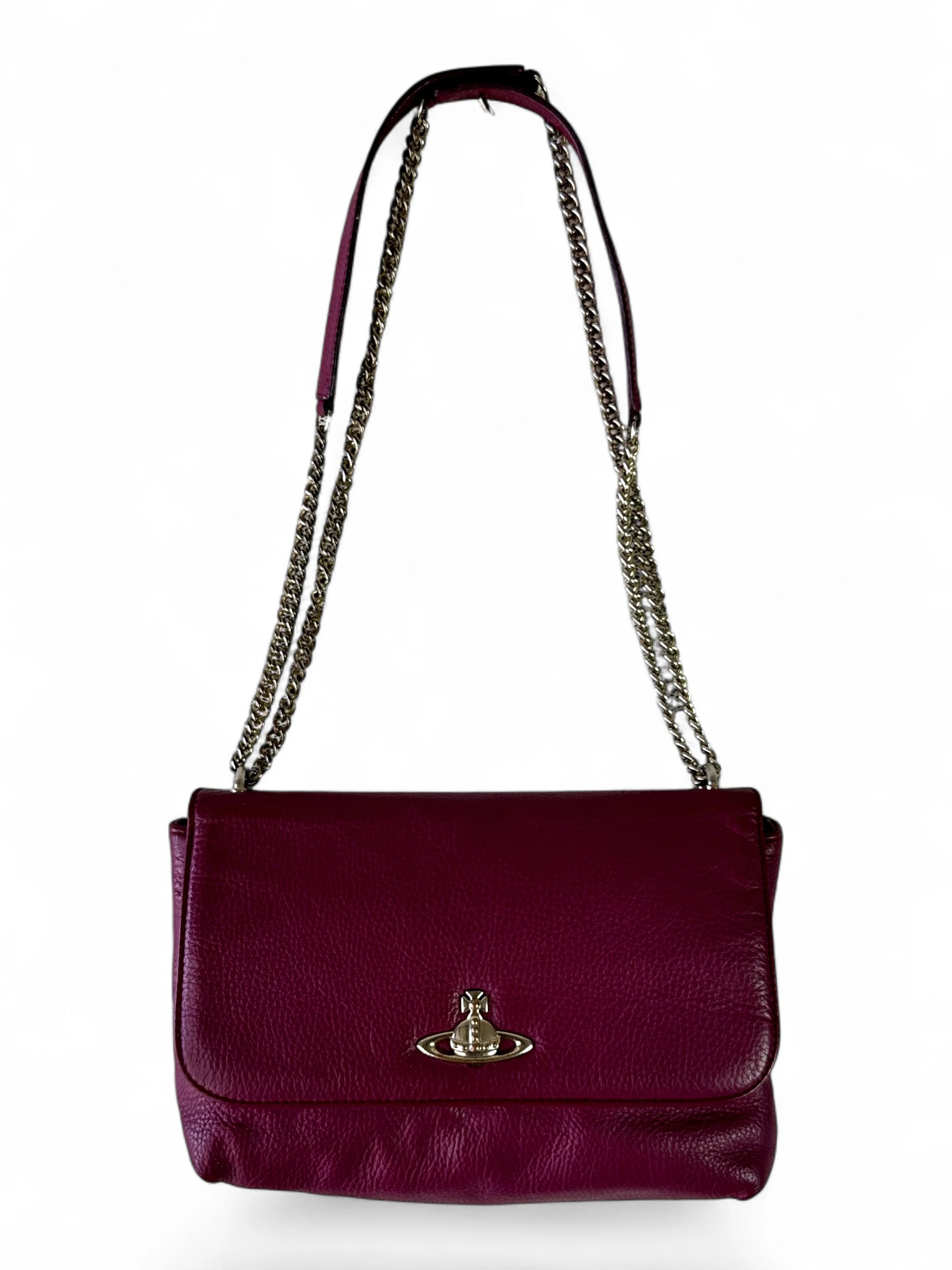 Vivienne Westwood plum pebbled leather chain shoulder bag