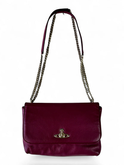 Vivienne Westwood plum pebbled leather chain shoulder bag