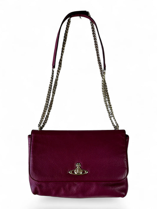 Vivienne Westwood plum pebbled leather chain shoulder bag