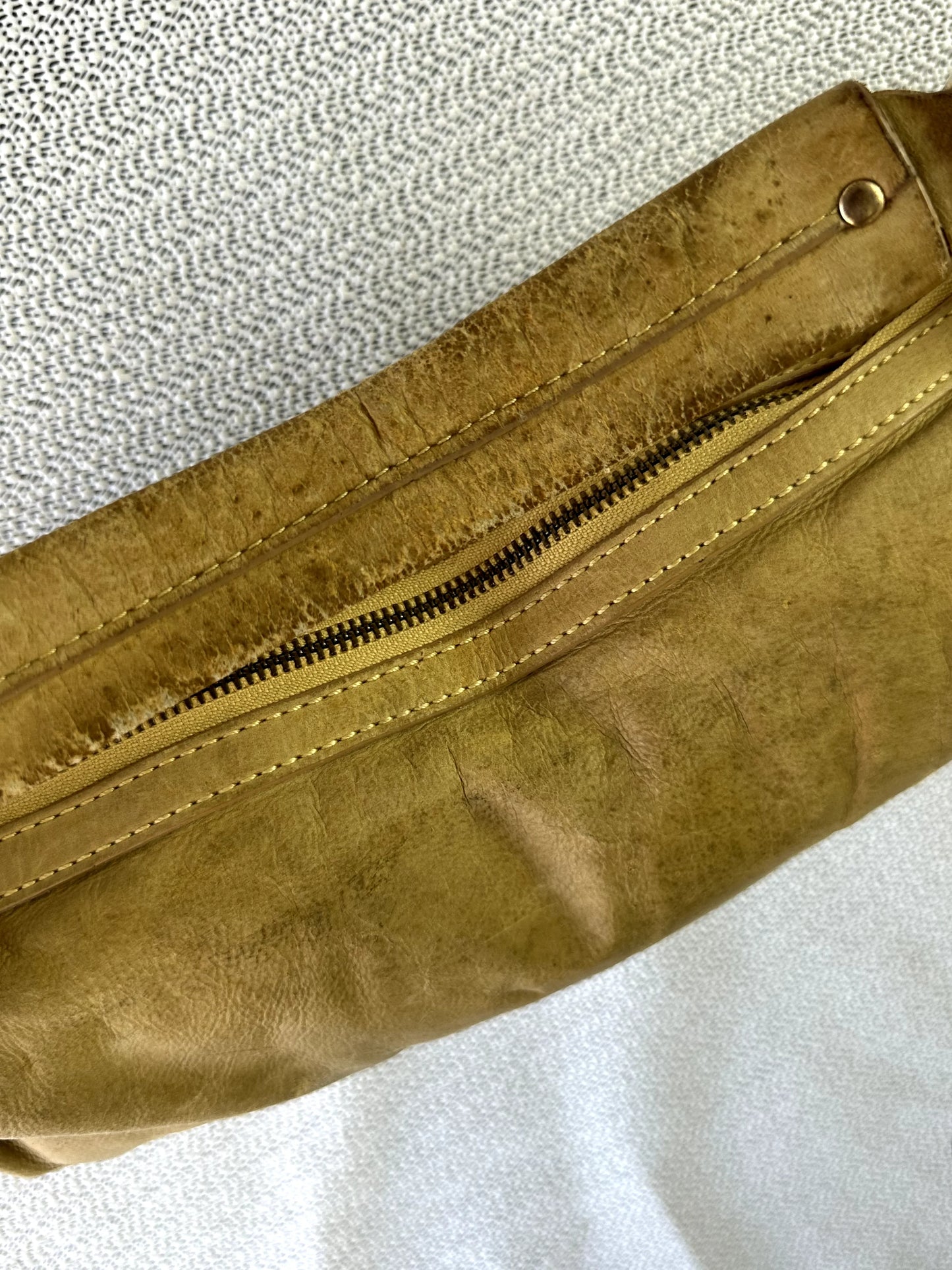 Y2K Juicy Couture yellow-brown leather crest charm hobo bag