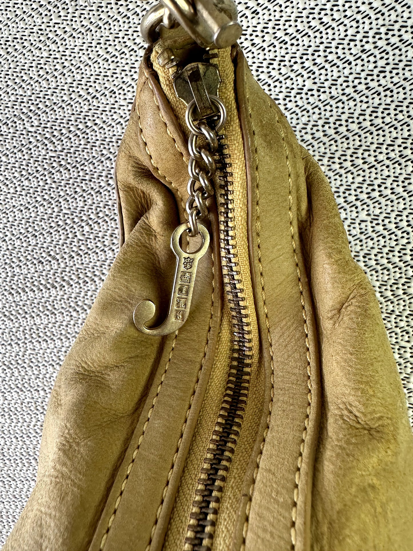 Y2K Juicy Couture yellow-brown leather crest charm hobo bag