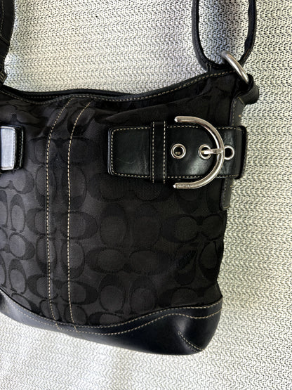 Vintage Coach black signature jacquard leather-trim hobo bag