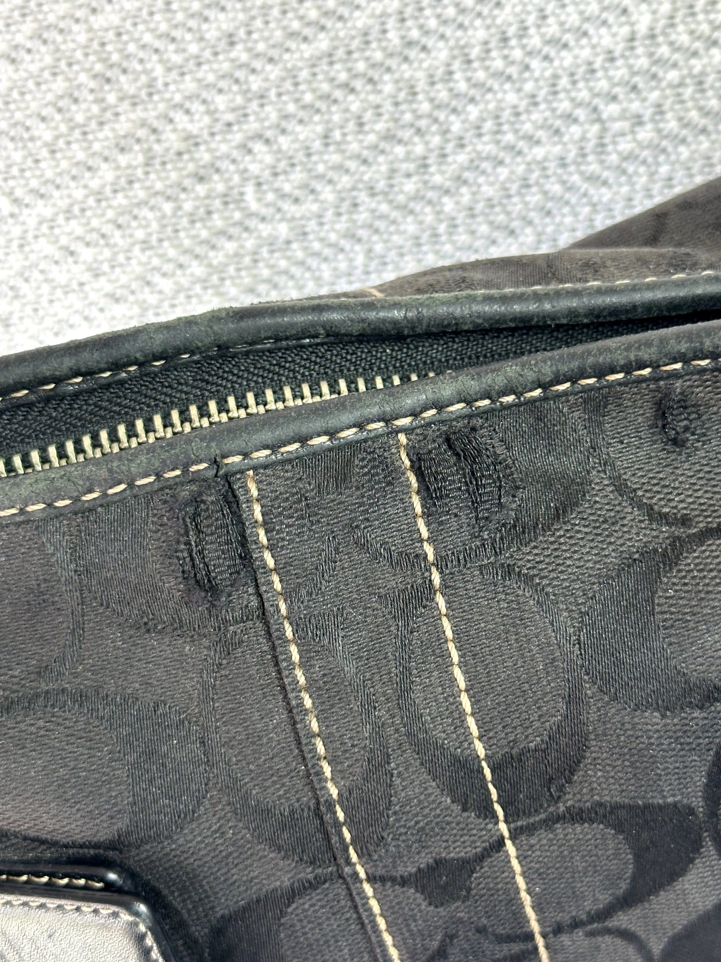 Vintage Coach black signature jacquard leather-trim hobo bag