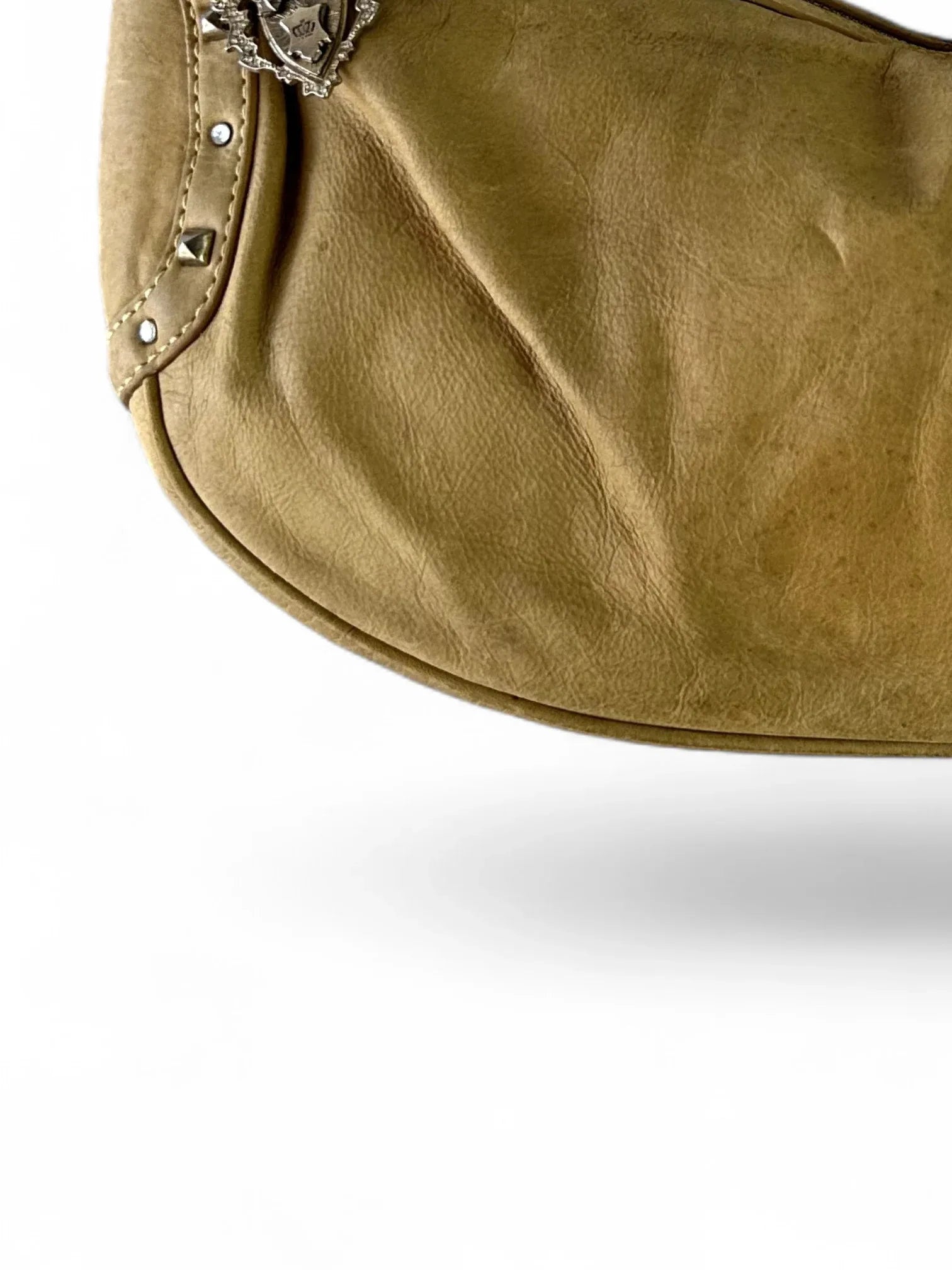 Y2K Juicy Couture yellow-brown leather crest charm hobo bag