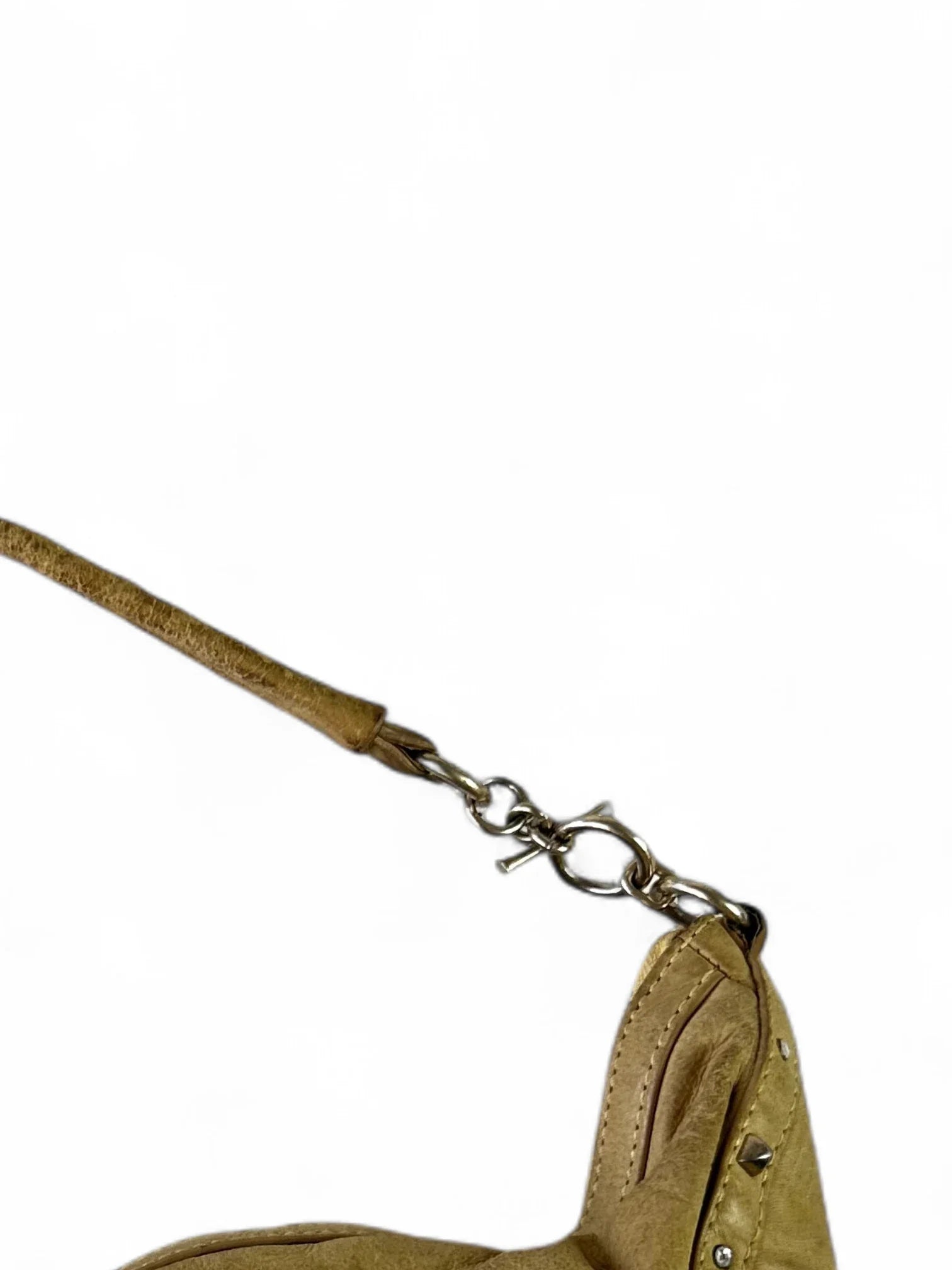 Y2K Juicy Couture yellow-brown leather crest charm hobo bag