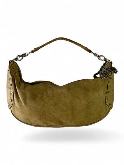 Y2K Juicy Couture yellow-brown leather crest charm hobo bag