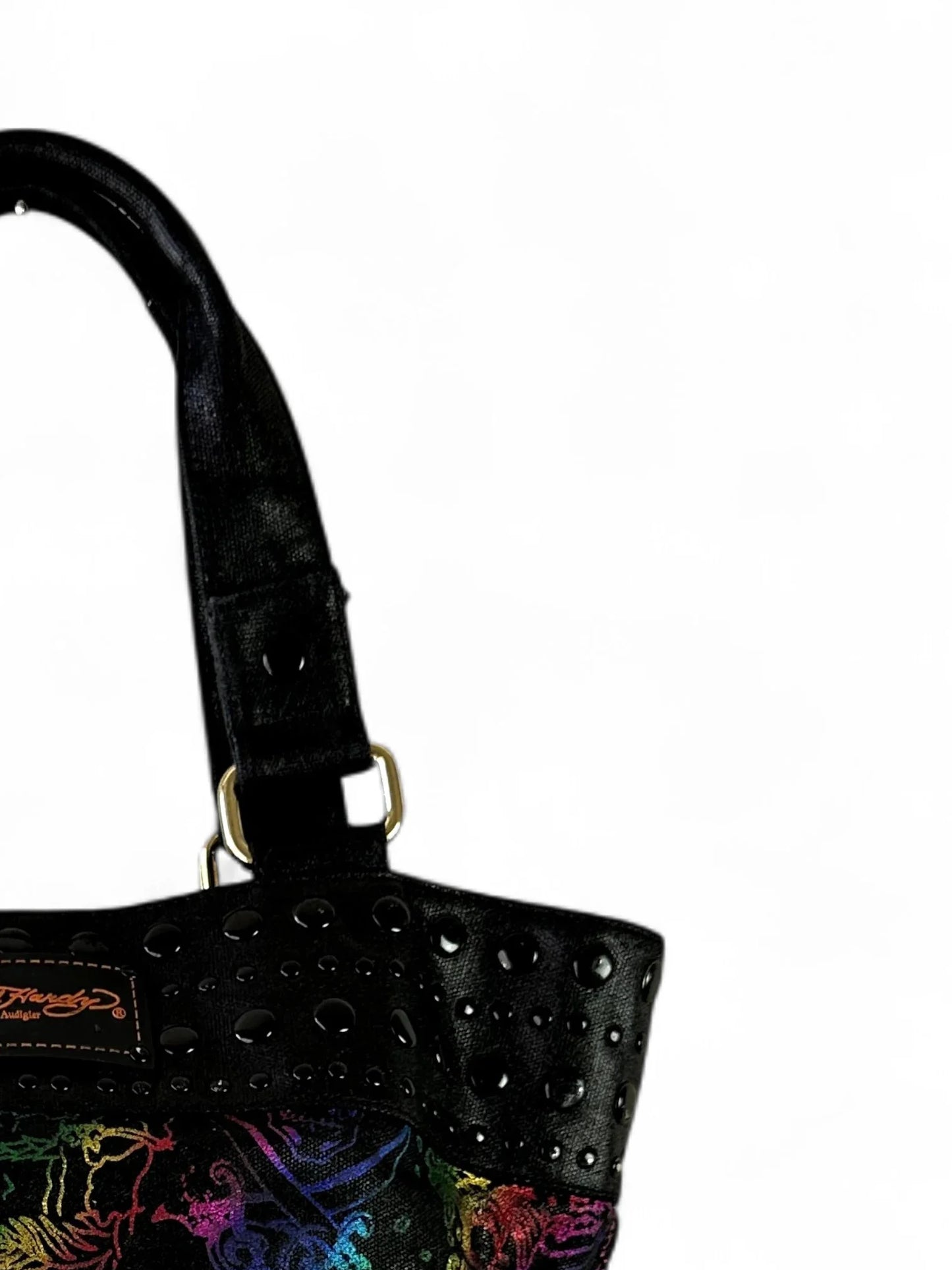 Ed Hardy black multicolour studded logo tote bag