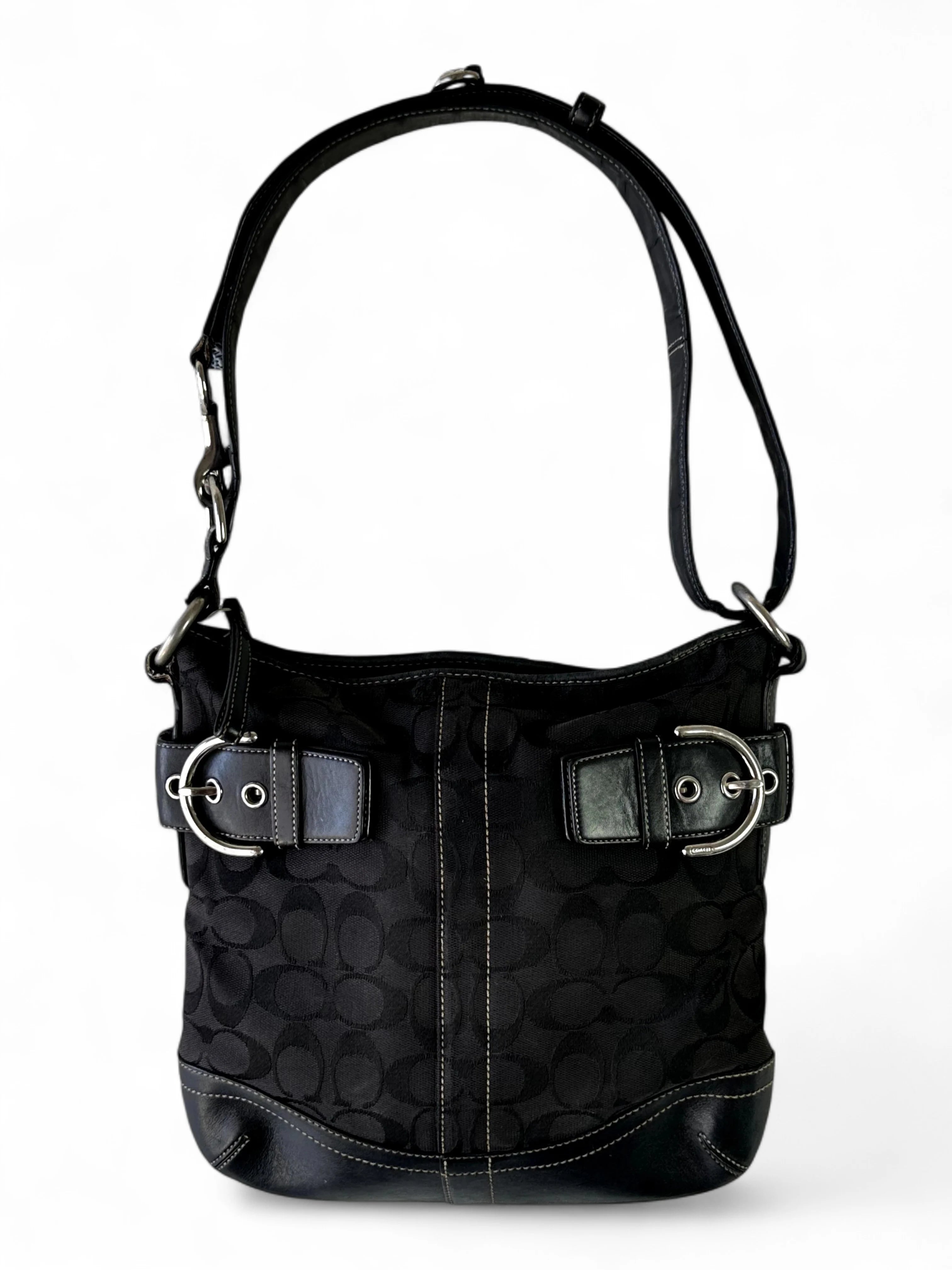 Y2K Vintage Coach Signature Maggie Hobo Bag - Black⁄Silver Vintage 