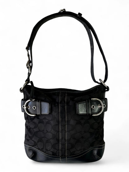 Vintage Coach black signature jacquard leather-trim hobo bag