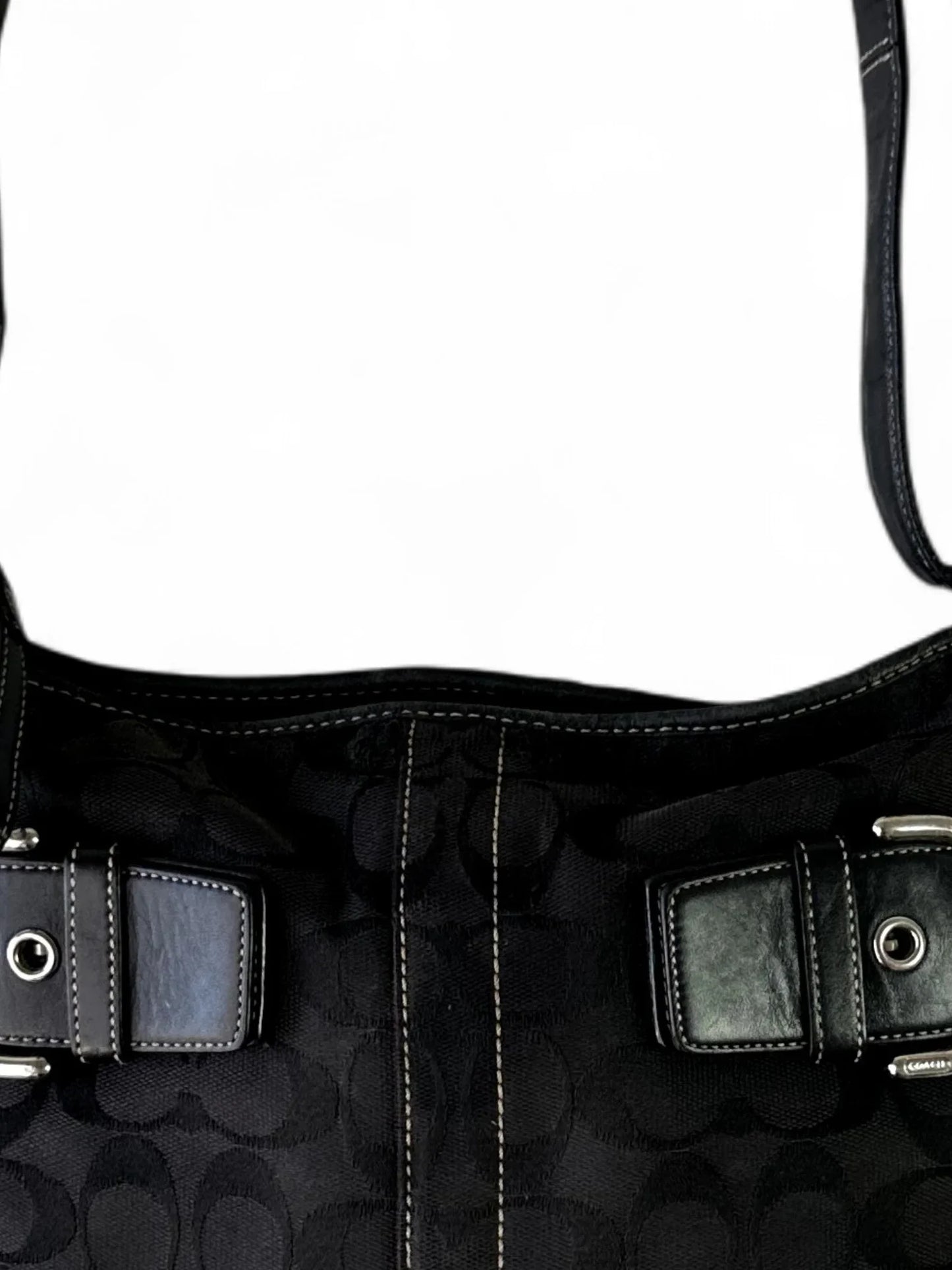 Vintage Coach black signature jacquard leather-trim hobo bag