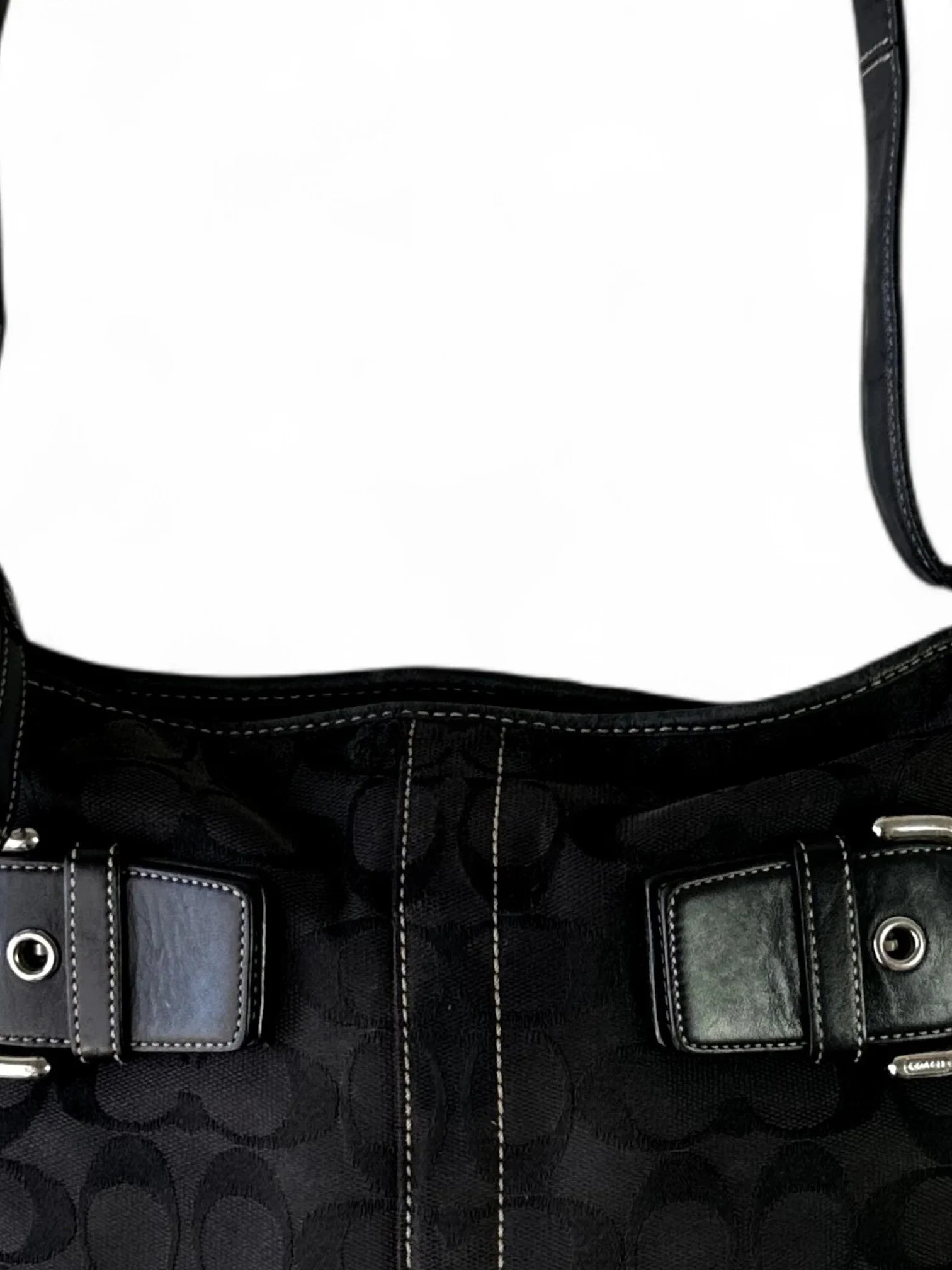 Vintage Coach black signature jacquard leather-trim hobo bag