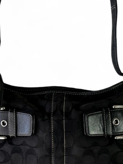 Vintage Coach black signature jacquard leather-trim hobo bag