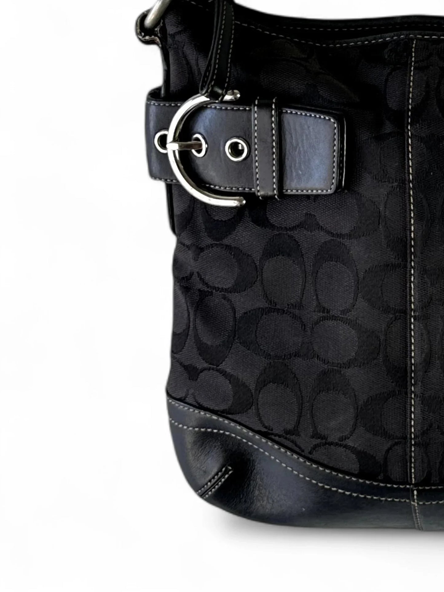 Vintage Coach black signature jacquard leather-trim hobo bag