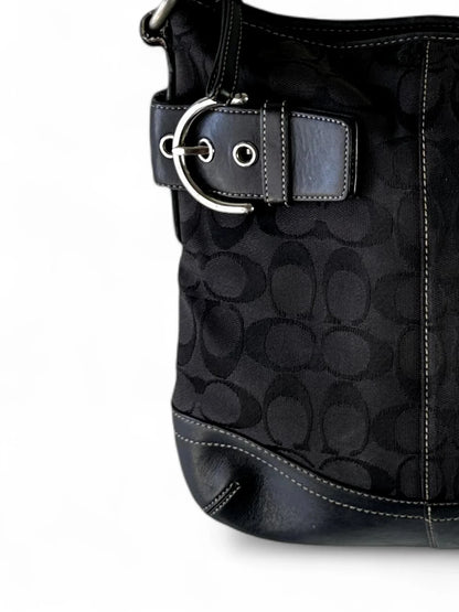 Vintage Coach black signature jacquard leather-trim hobo bag